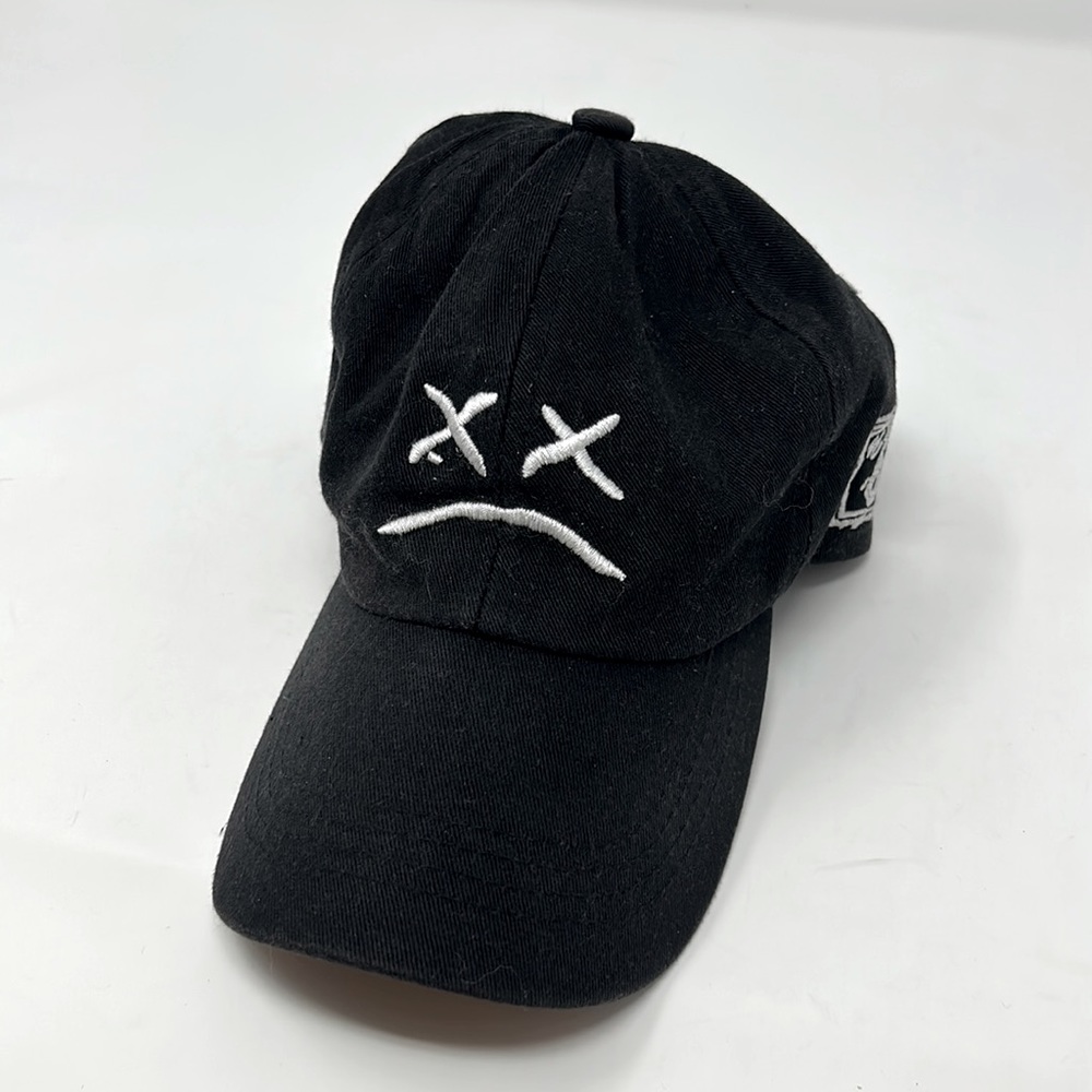 Japanese-Temple Sad Boy Black White Embroidered Baseball Cap Excellent Condition